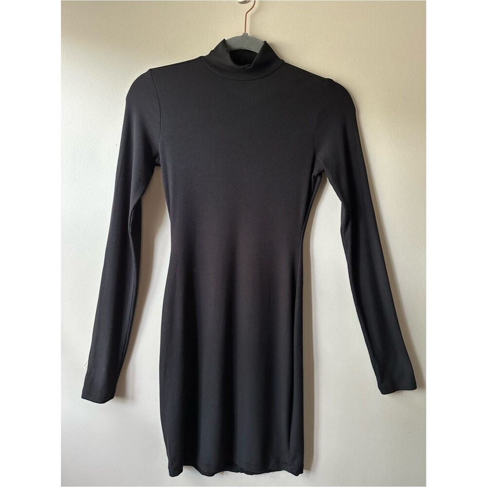 Skims Modal Ribbed Turtleneck Black Long-Sleeve Mock Neck Dress Sz M Minimalist